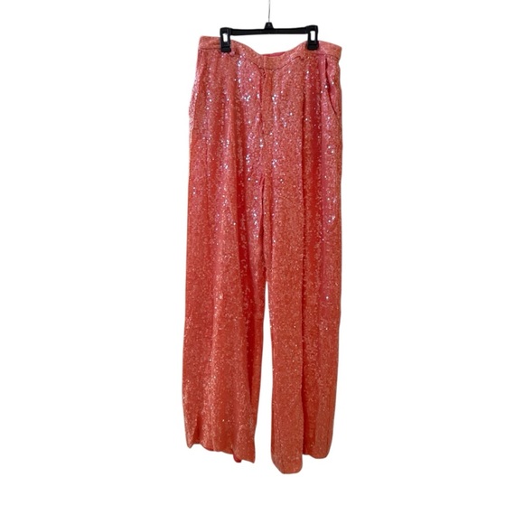 SALLY LAPOINTE Sequin Embellished Top Pants FULL SET in Coral Sz 12 US - Picture 4 of 14